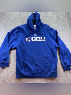 Adidas Kansas Jayhawks Hoodie Mens Large Blue Sweatshirt KU Football